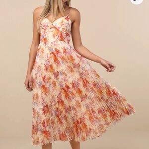 Alondra Light Yellow Multi Floral Pleated Dress